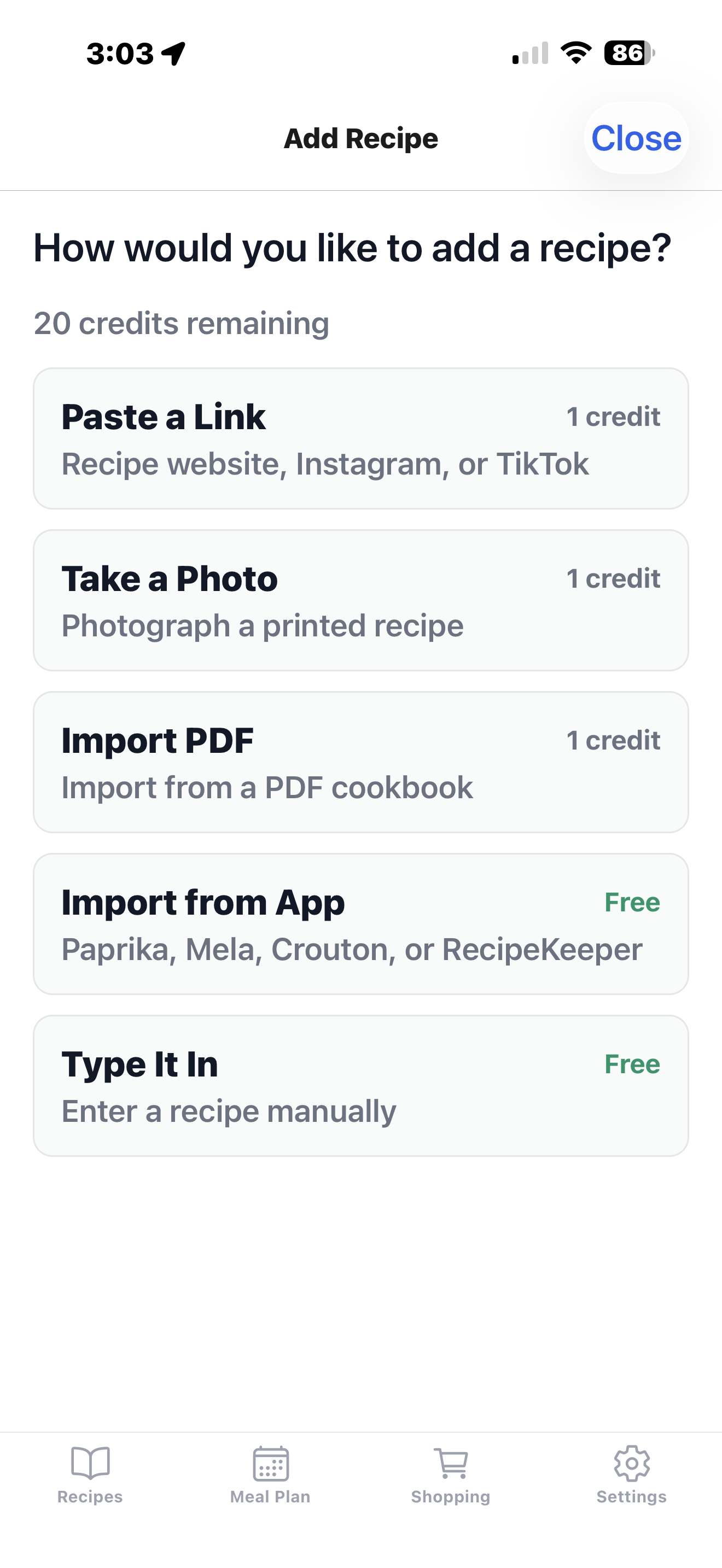 Share recipes directly from Instagram to MyMealTicket