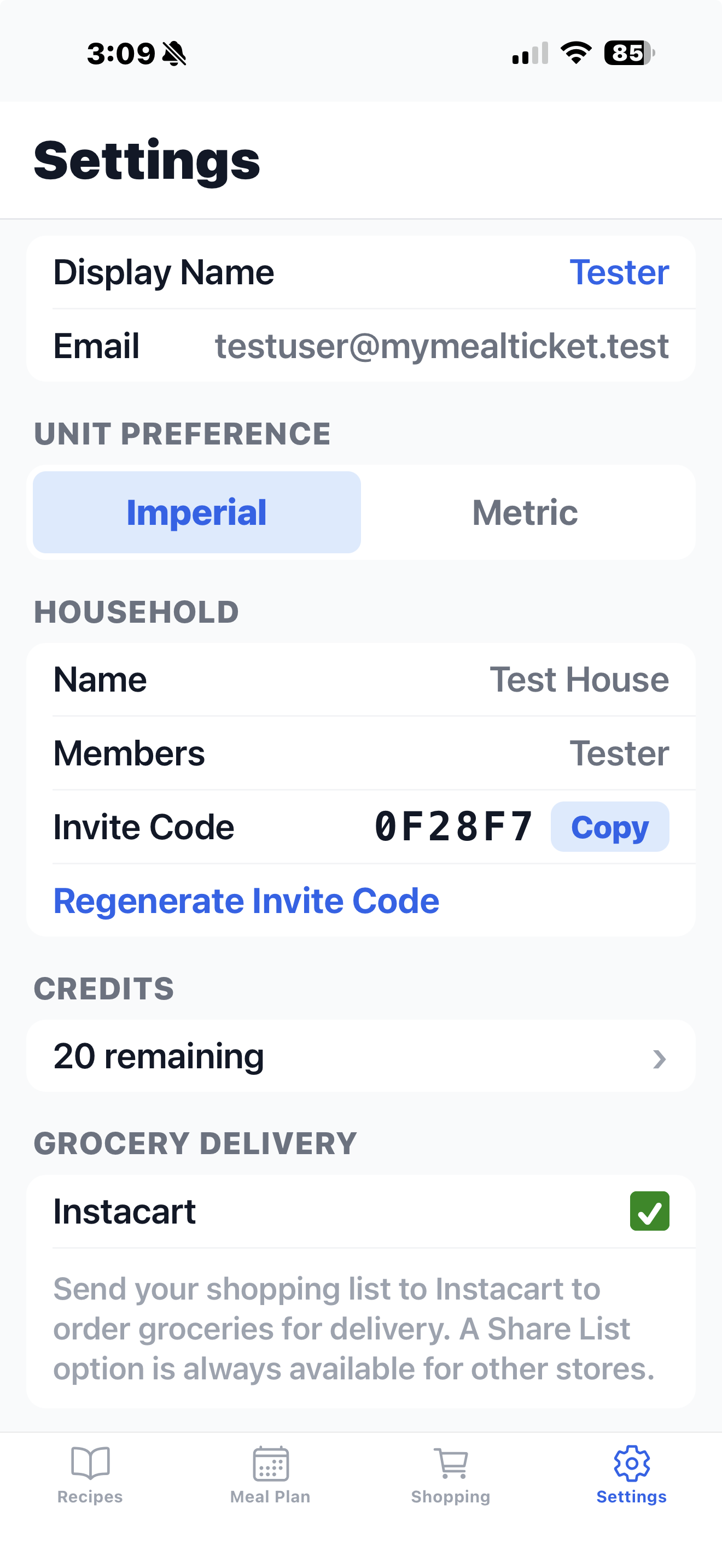 Household settings with invite code and unlimited members