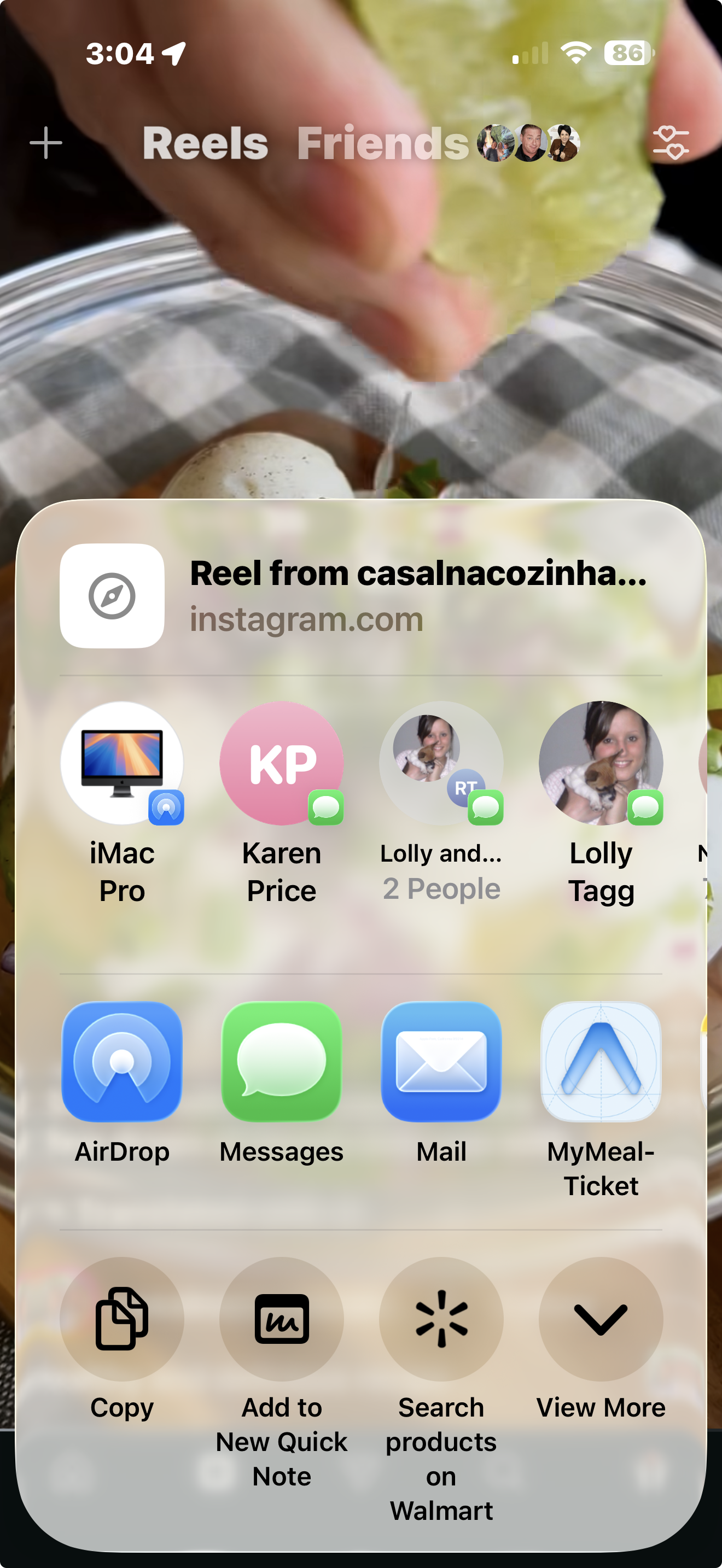 Share recipes directly from Instagram to MyMealTicket